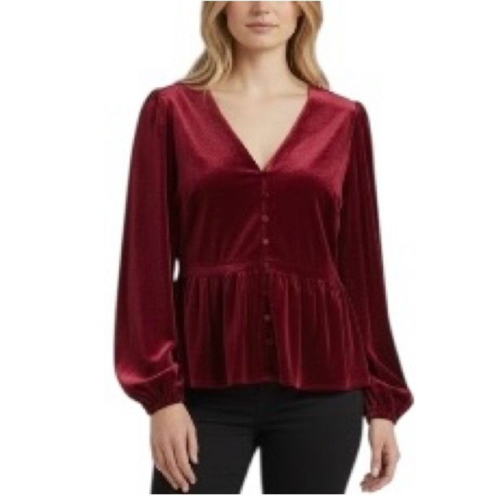 Old Navy Women’s Deep Red Elegant Velvet Button Up Blouse Top M